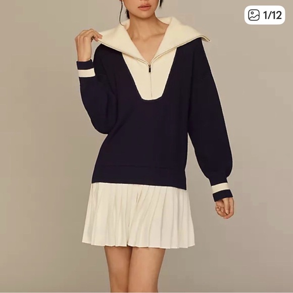 Anthropologie Dresses & Skirts - Anthropologie Maeve Flat White Varsity Sweater Twofer Mini Dress | size 6